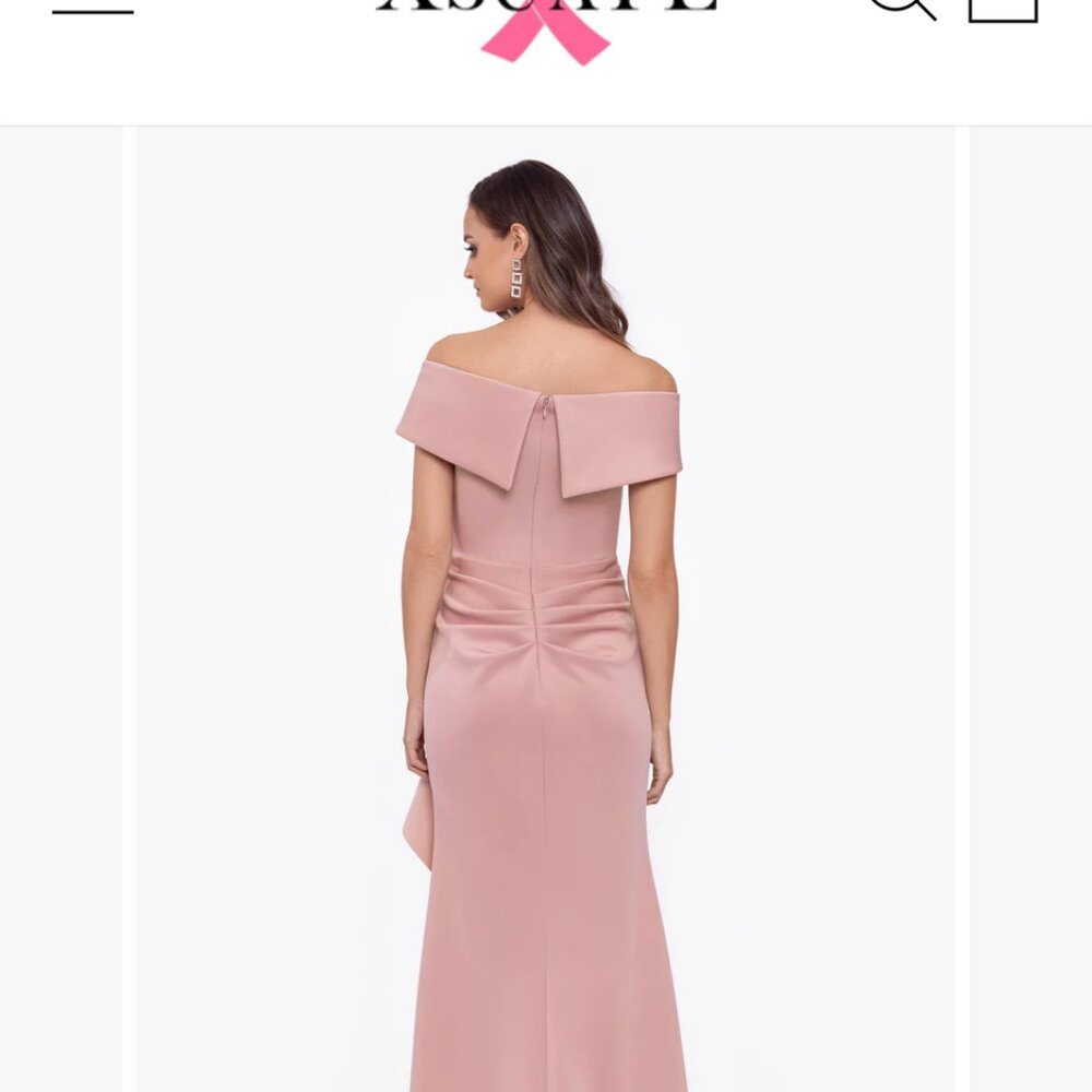 Xscape Pattie Long Off the Shoulder Scuba Ruffle Dress - Size 12